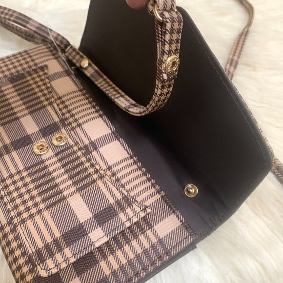 TIME and TRU Brown Plaid Faux Leather Crossbody Clutch Wallet-on-a-String NWT - Picture 8 of 13